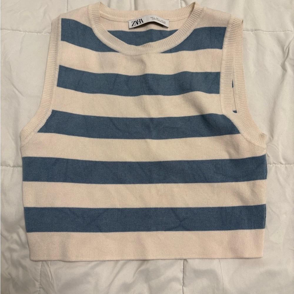 Zara Blue and Cream Striped Knit Tank
